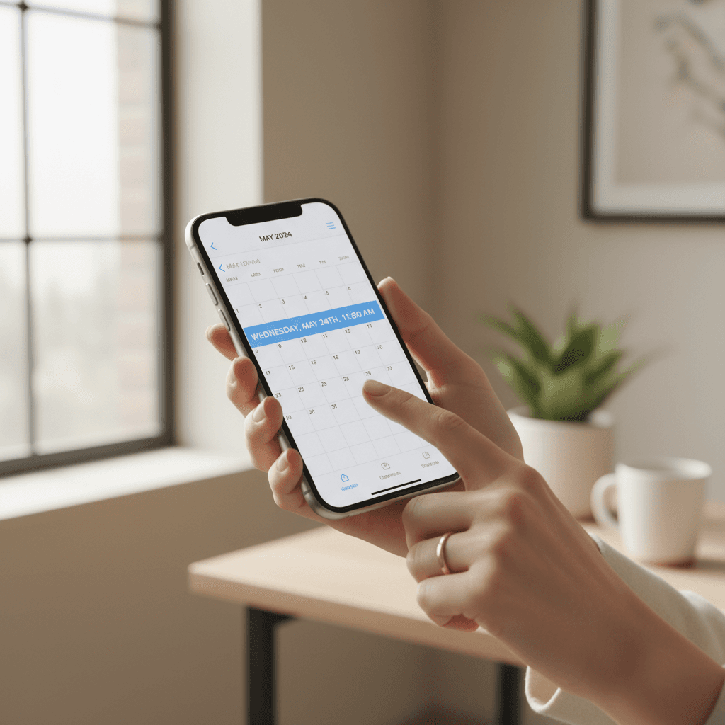 Mobile phone showing simple appointment booking interface